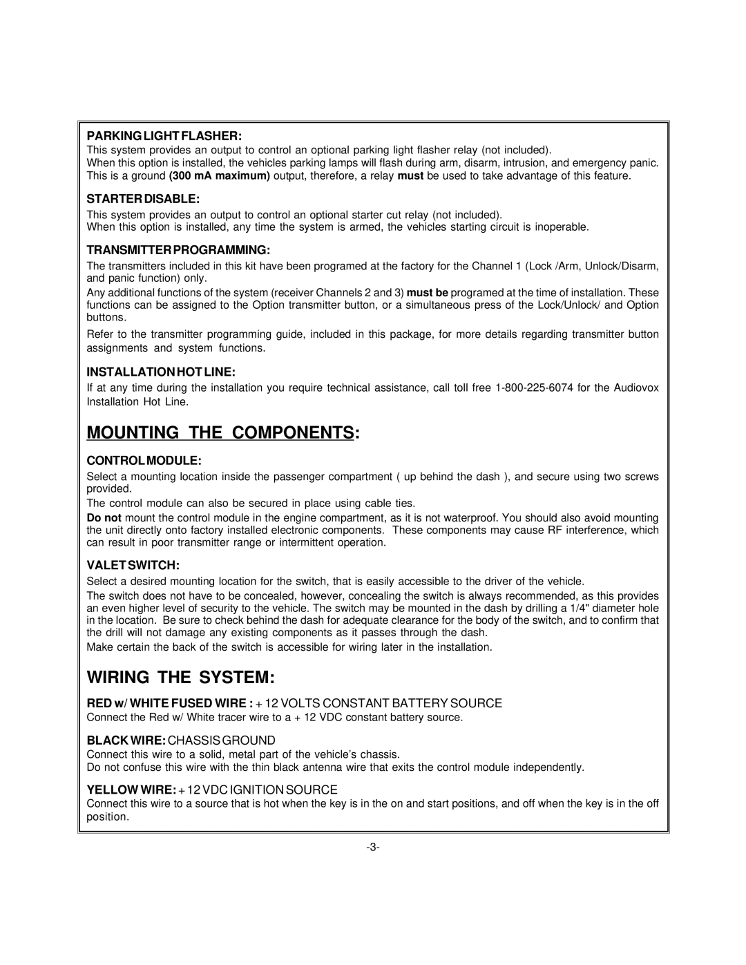 Audiovox PRO 9246FT installation manual Mounting the Components, Wiring the System 