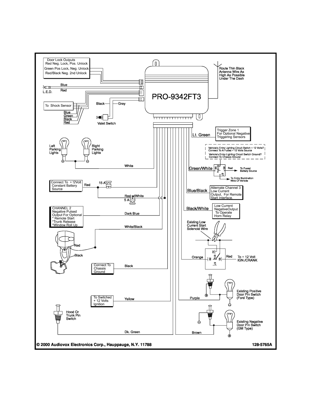 Audiovox PRO-9342FT3 installation manual Audiovox Electronics Corp., Hauppauge, N.Y, 128-5765A 
