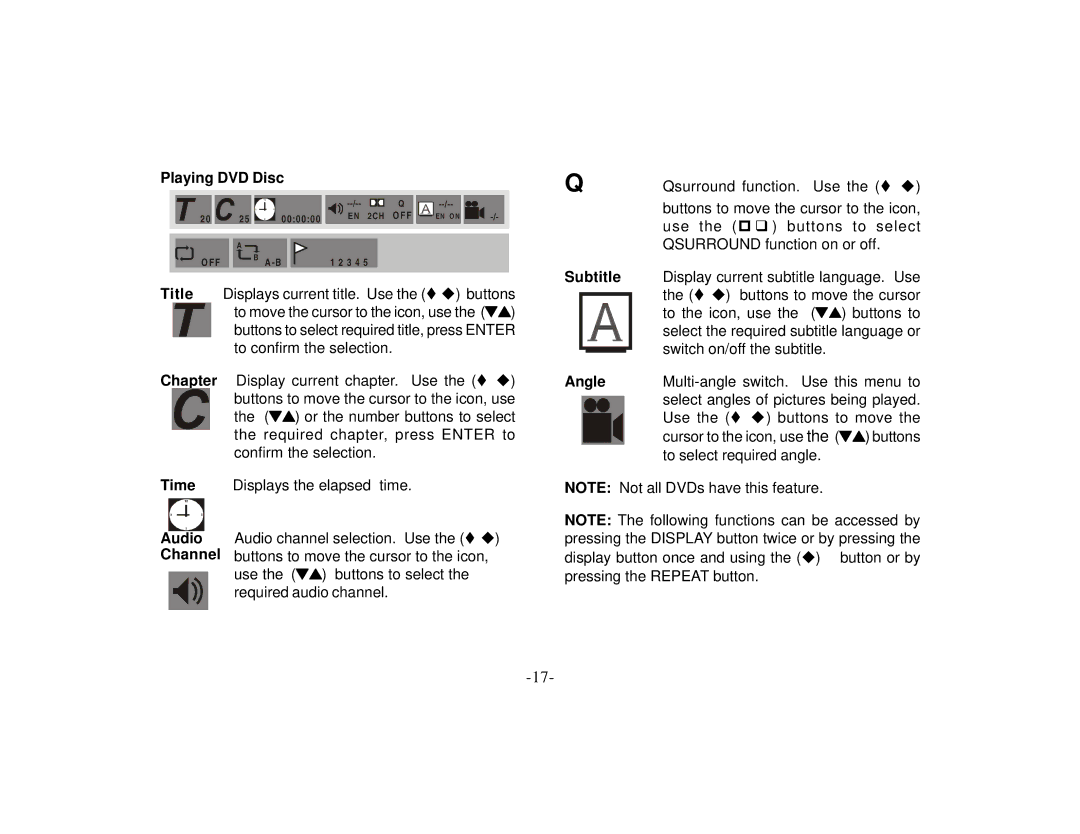 Audiovox PROVD8 manual Playing DVD Disc, Subtitle, Angle 