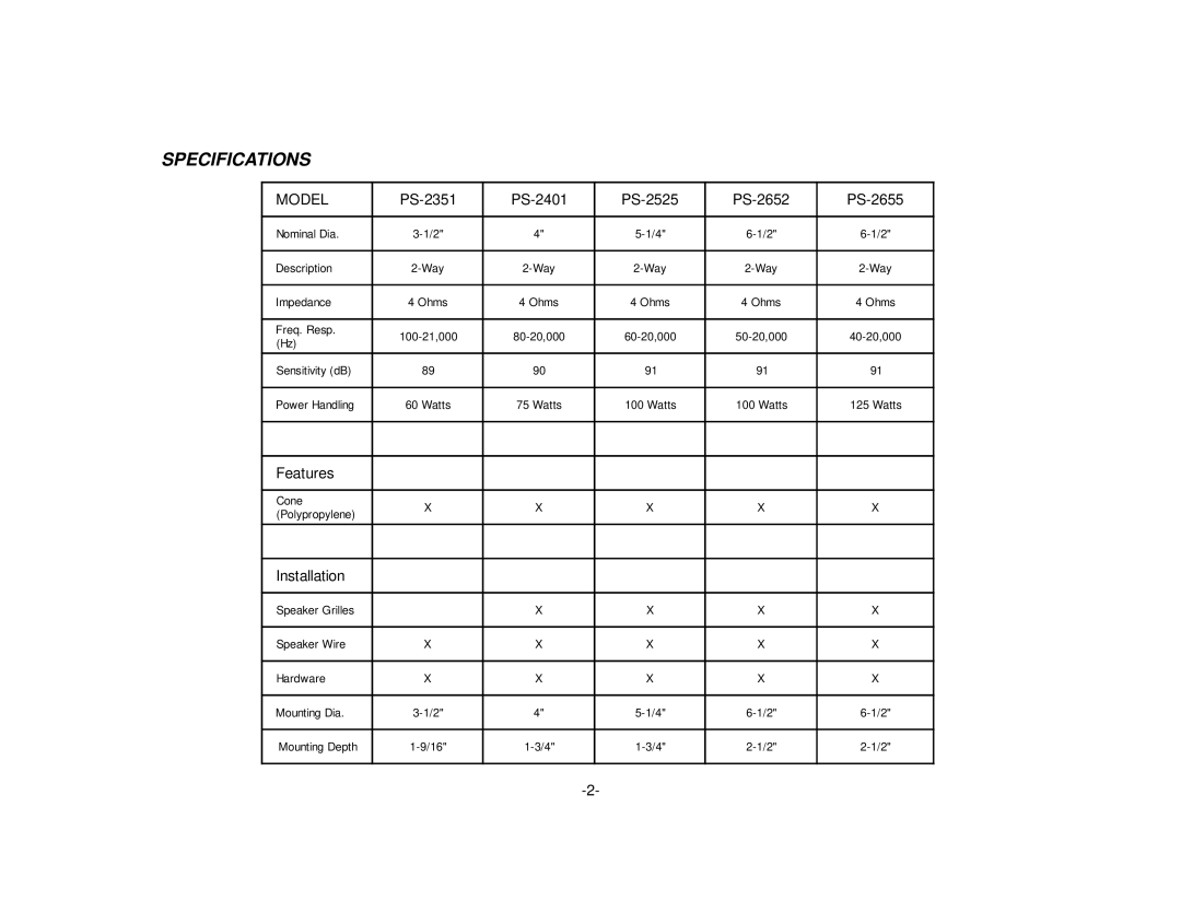 Audiovox owner manual PS-2351 PS-2401 PS-2525 PS-2652 PS-2655, Features, Installation 