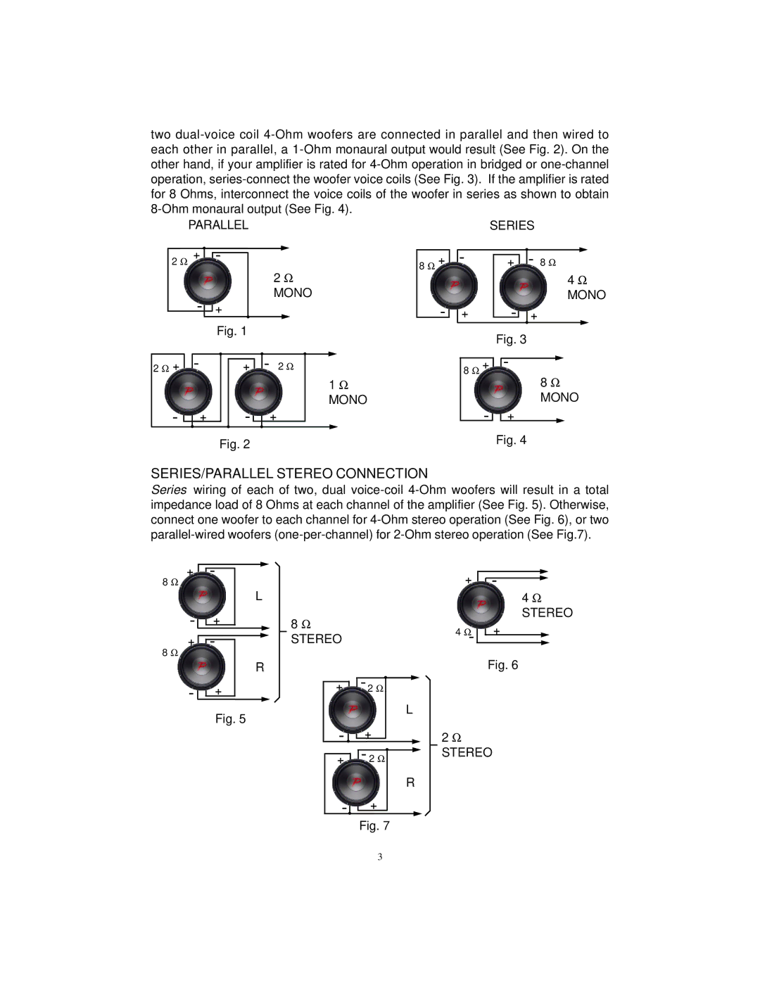 Audiovox PSW-12DC, PSW-10DC manual SERIES/PARALLEL Stereo Connection 