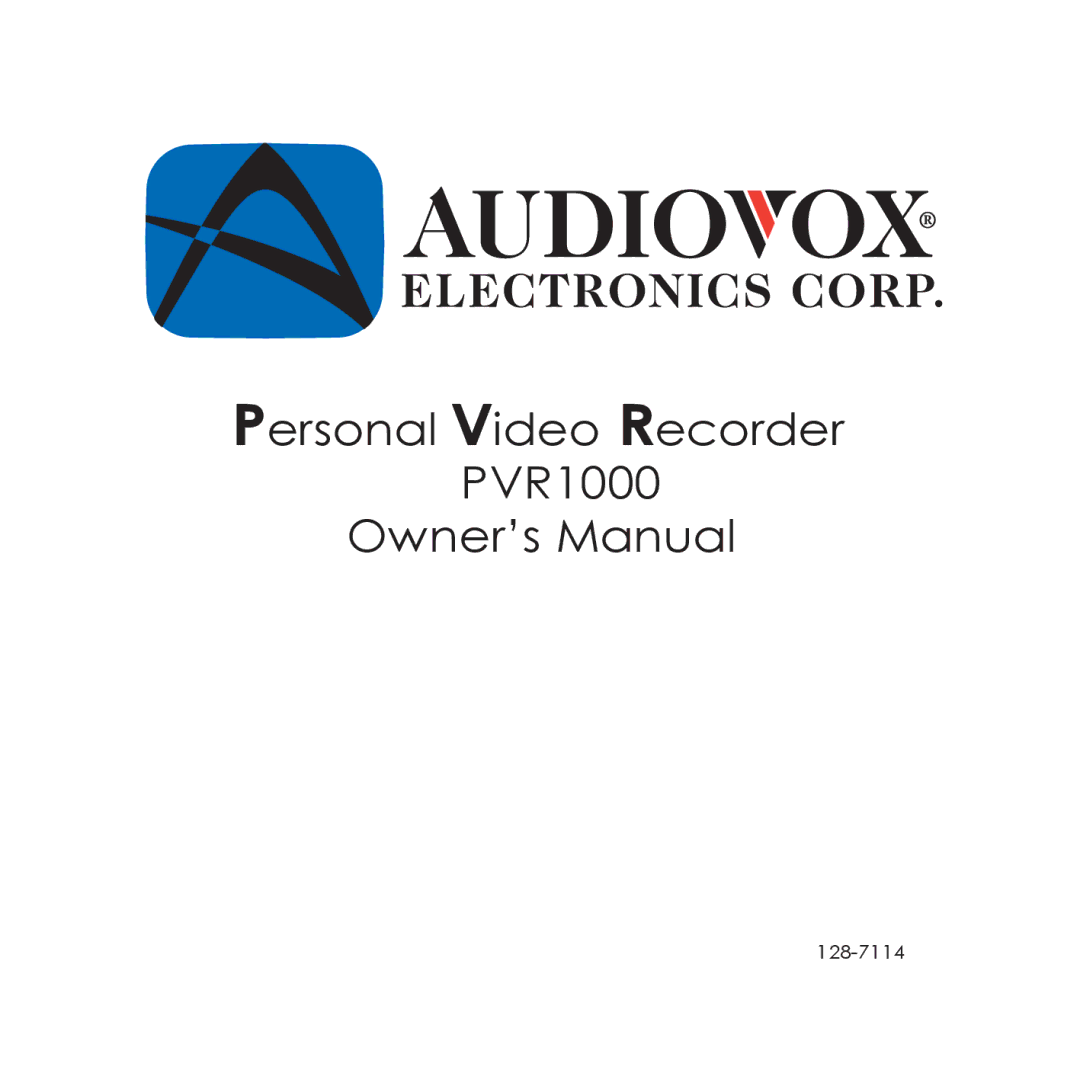 Audiovox owner manual Personal Video Recorder PVR1000 