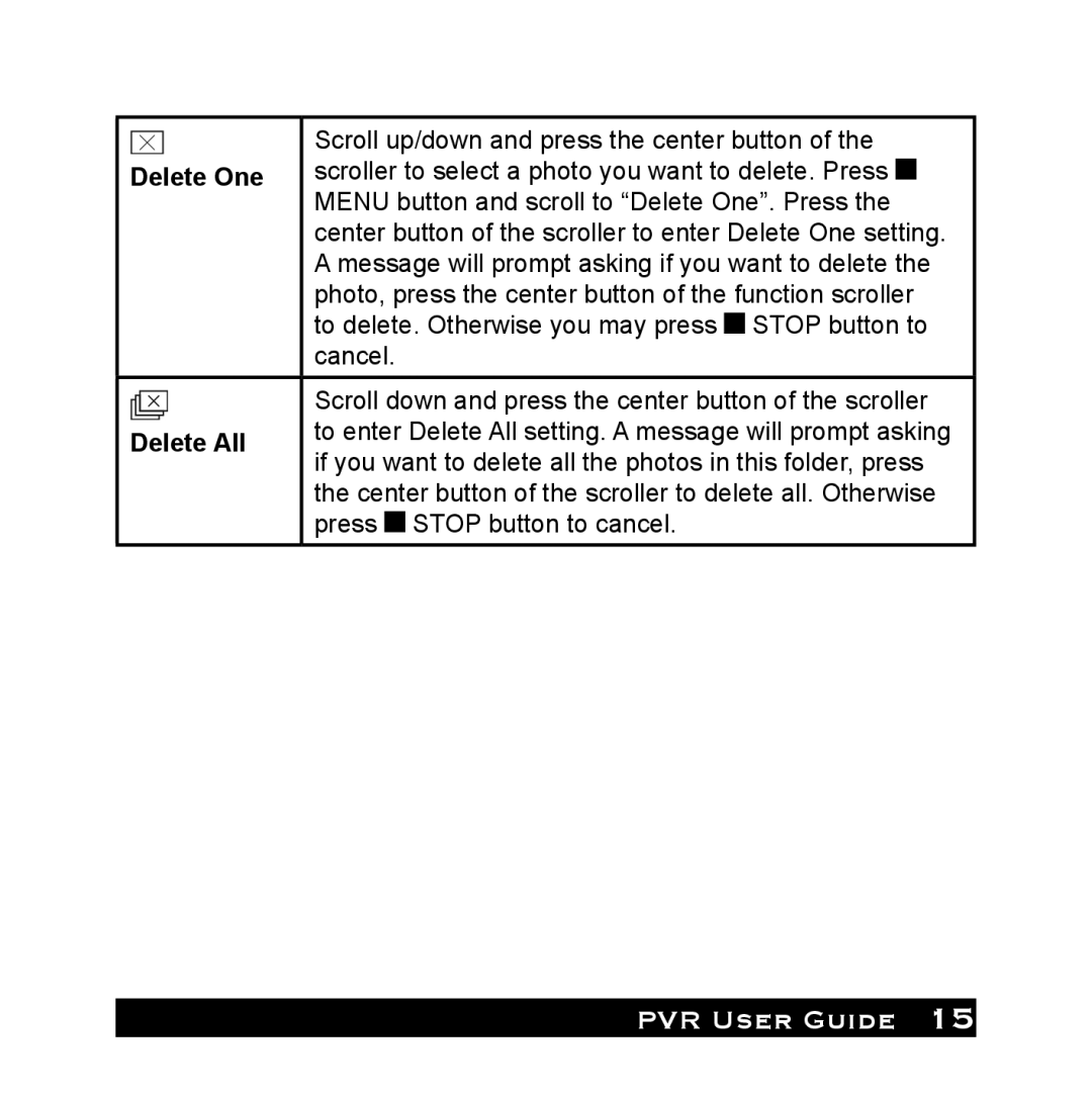 Audiovox PVR1000 owner manual Delete One, Delete All 