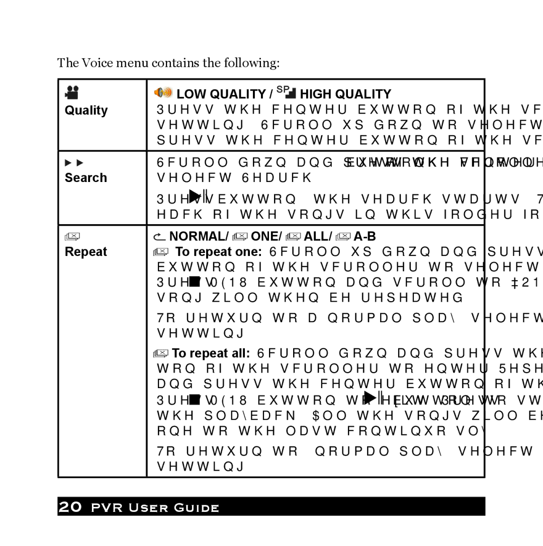 Audiovox PVR1000 owner manual LOW Quality / High Quality, Search 