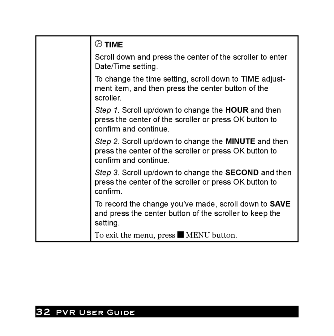 Audiovox PVR1000 owner manual Time 