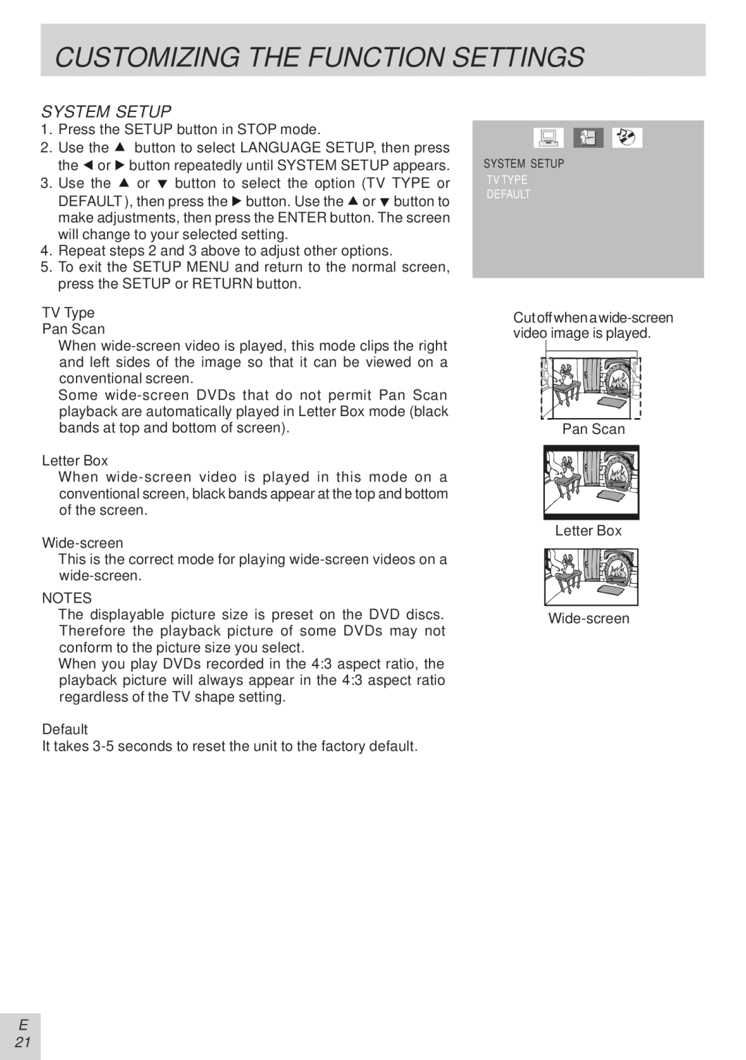 Audiovox PVS21090 manual System Setup 