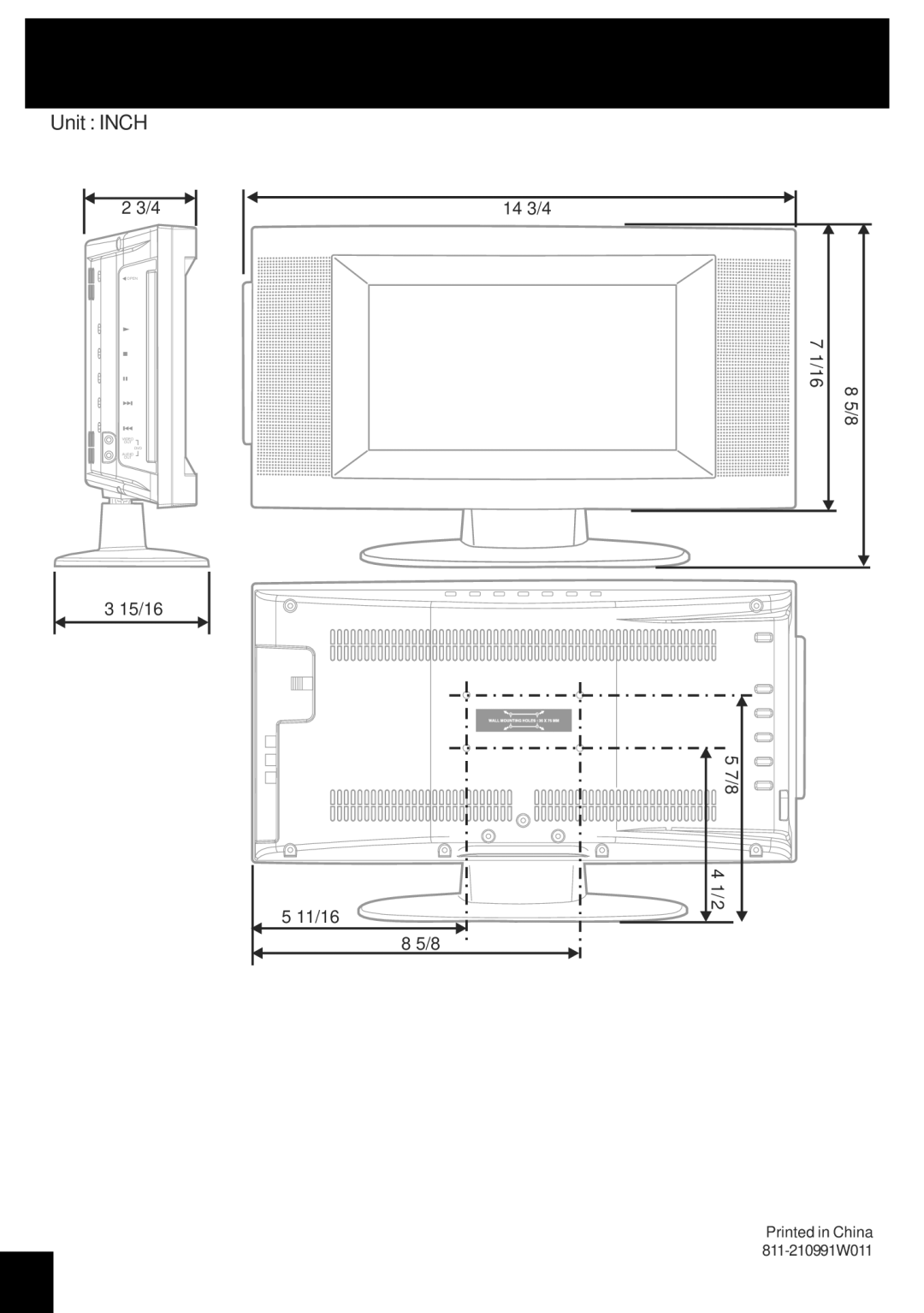 Audiovox PVS21090 manual Unit Inch 