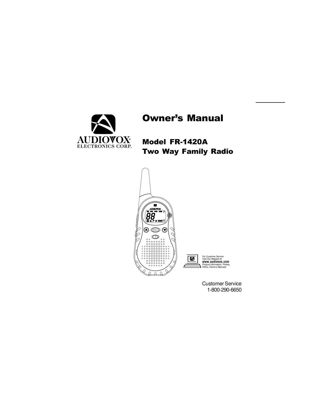 Audiovox manual Model FR-1420A Two Way Family Radio 