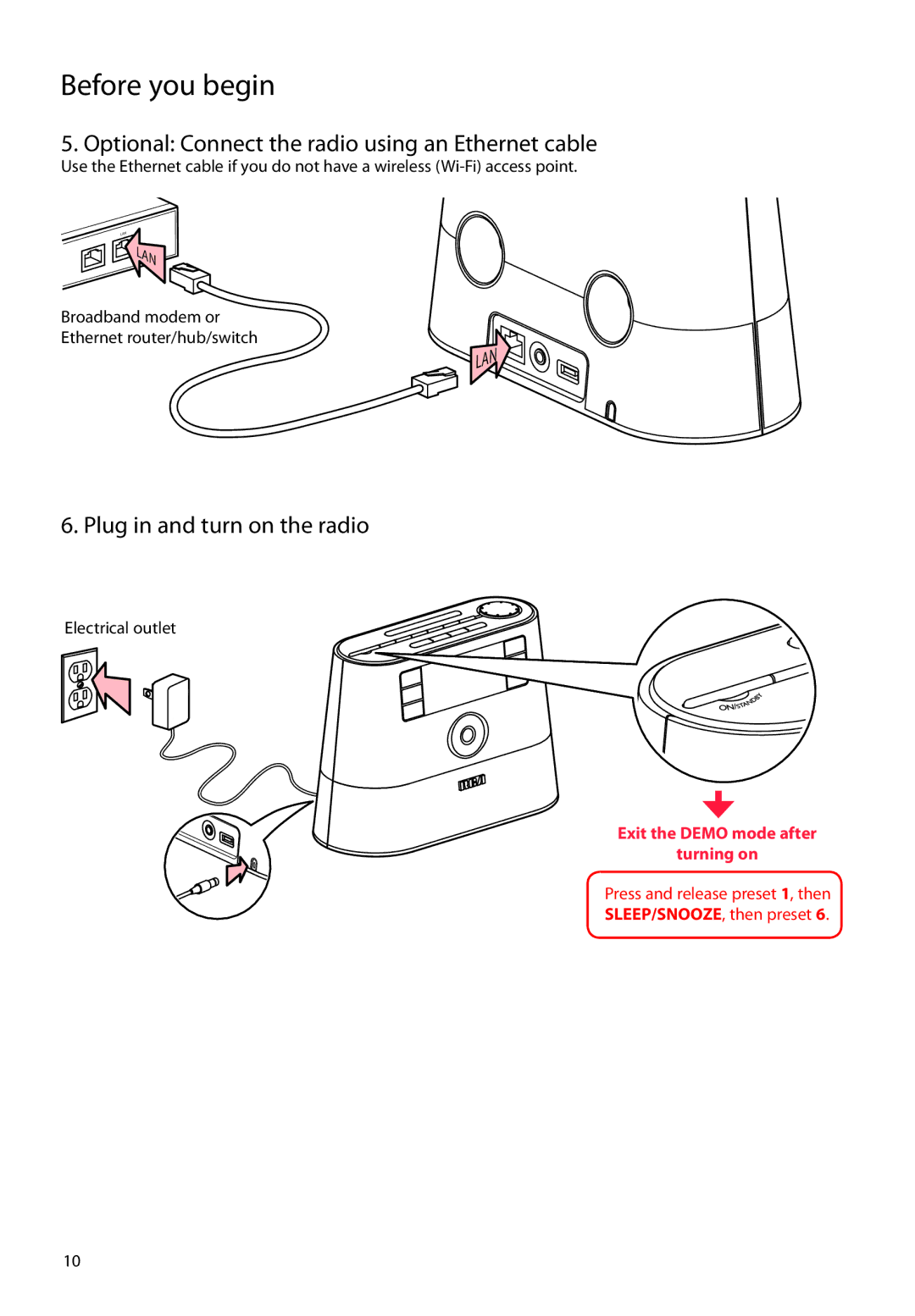 Audiovox RIR205, RIR200 user manual Optional Connect the radio using an Ethernet cable, Plug in and turn on the radio 