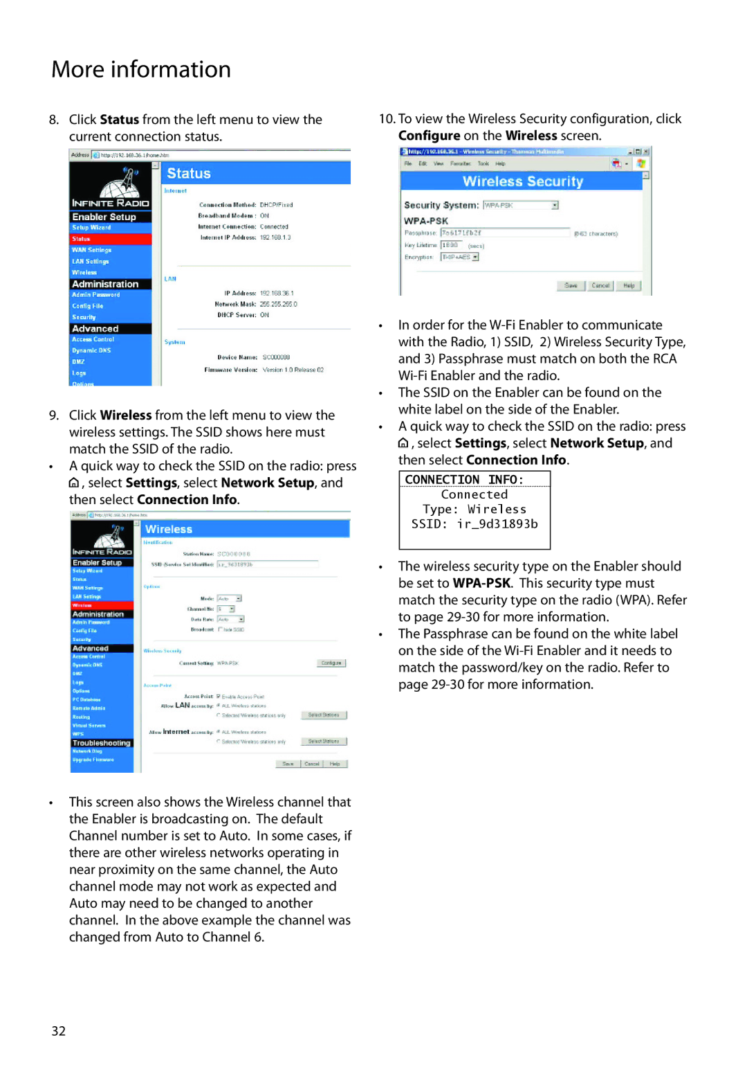 Audiovox RIR205, RIR200 user manual Connection Info 