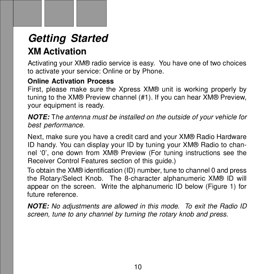 Audiovox Satellite Radio Receiver manual XM Activation, Online Activation Process 