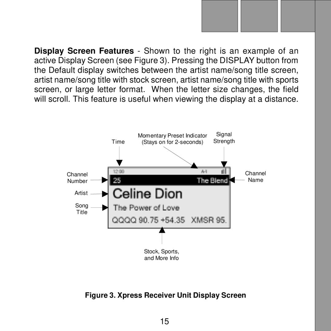 Audiovox Satellite Radio Receiver manual Xpress Receiver Unit Display Screen 