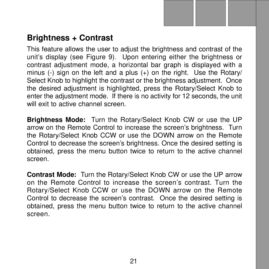 Audiovox Satellite Radio Receiver manual Brightness + Contrast 