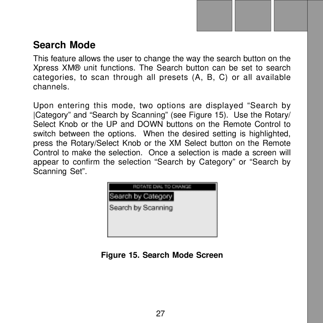 Audiovox Satellite Radio Receiver manual Search Mode Screen 