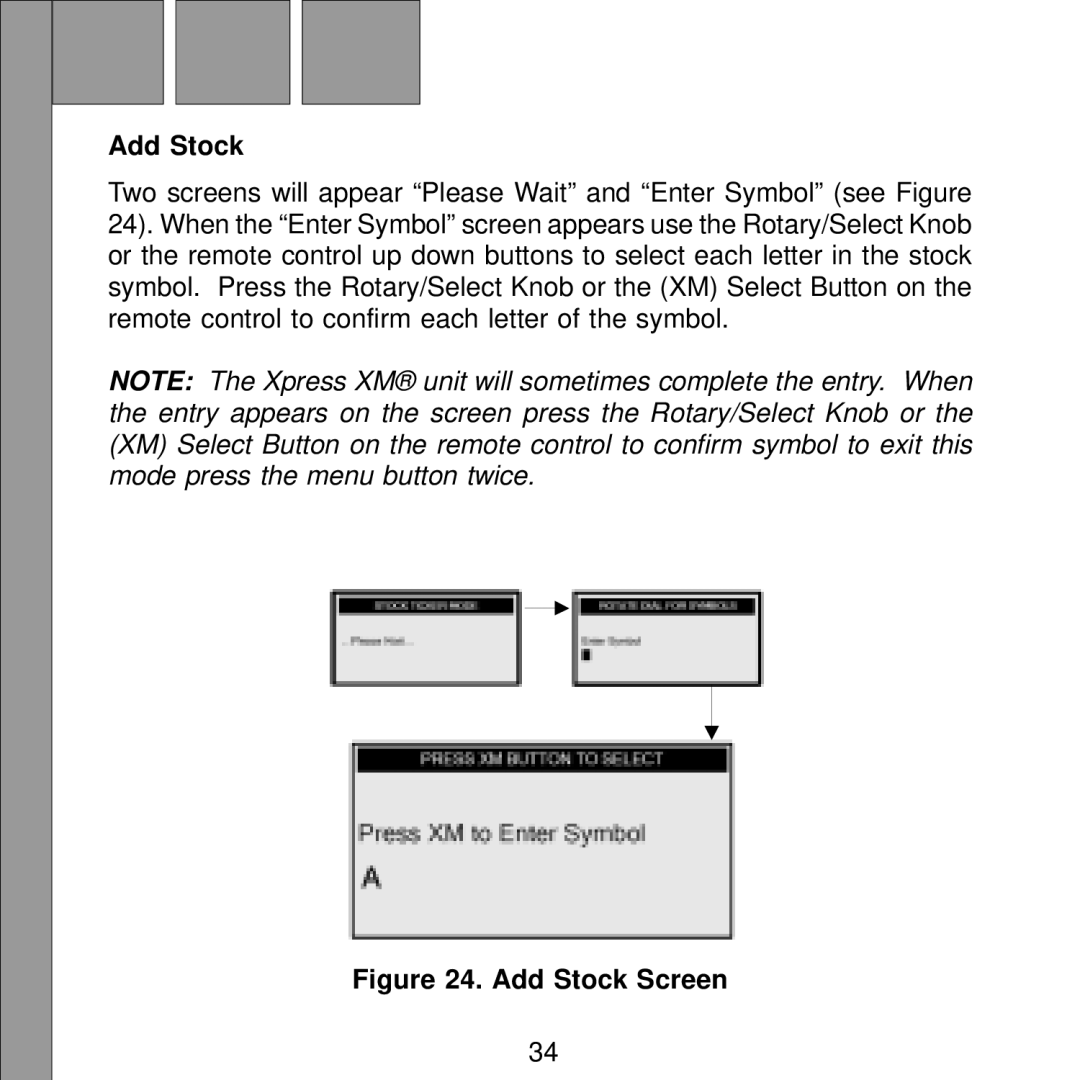 Audiovox Satellite Radio Receiver manual Add Stock Screen 