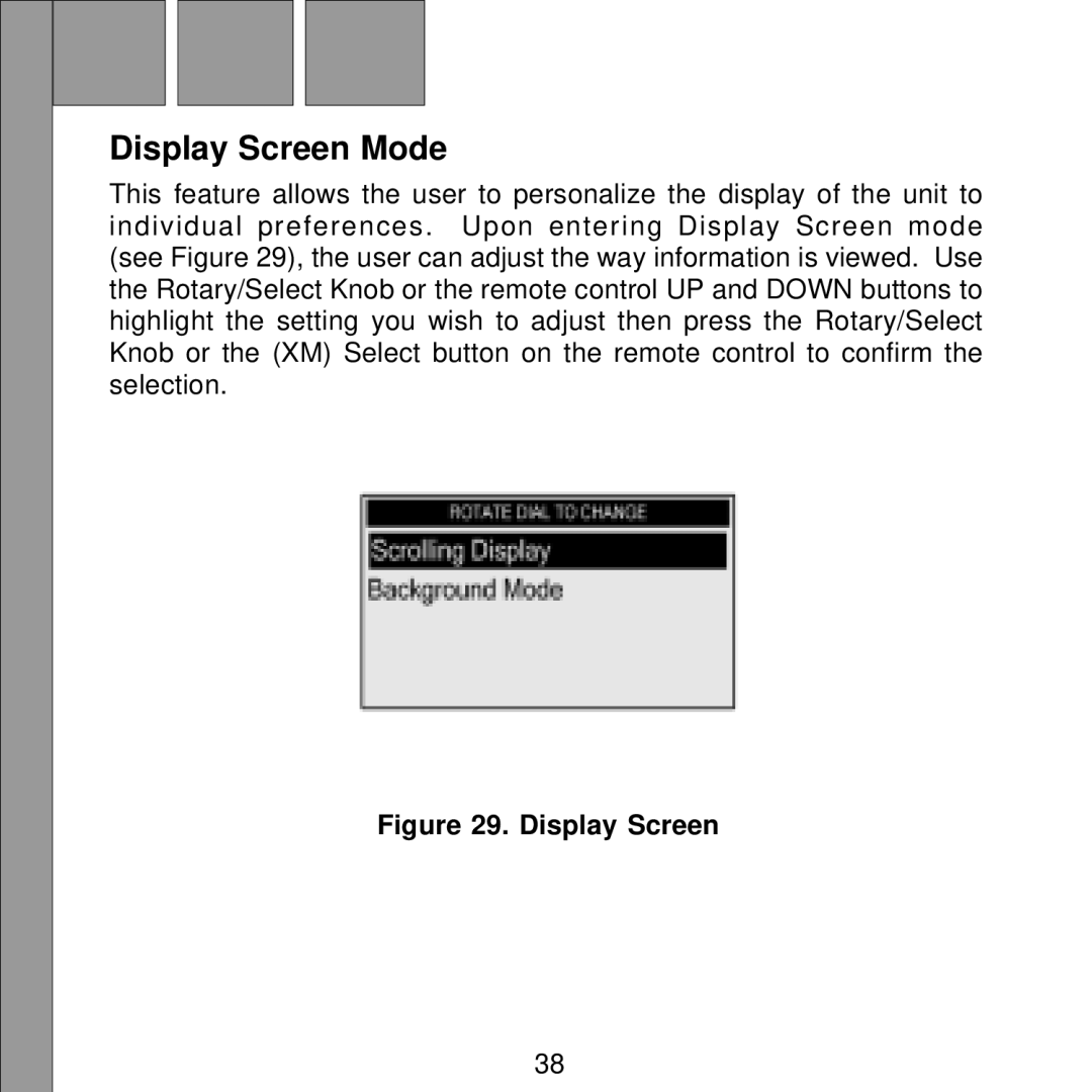 Audiovox Satellite Radio Receiver manual Display Screen Mode 