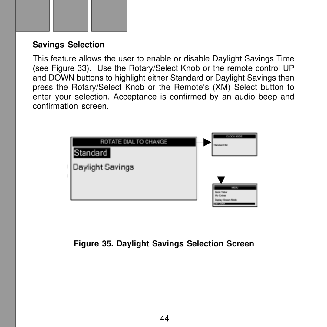 Audiovox Satellite Radio Receiver manual Daylight Savings Selection Screen 