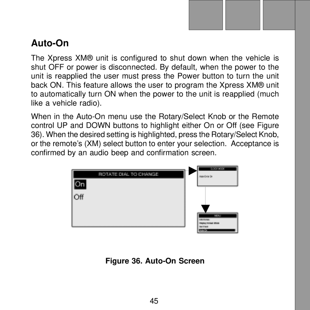 Audiovox Satellite Radio Receiver manual Auto-On Screen 