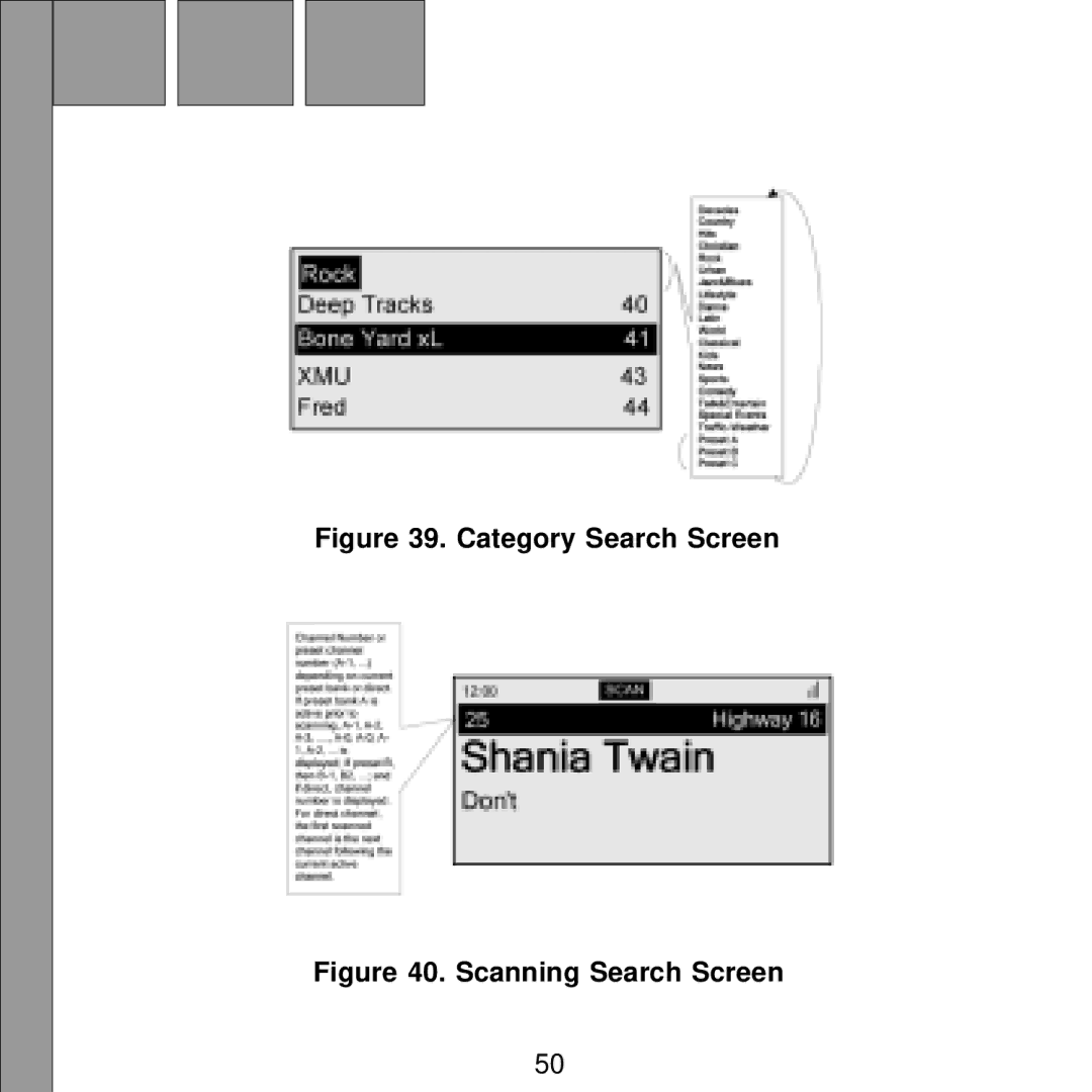 Audiovox Satellite Radio Receiver manual Category Search Screen 