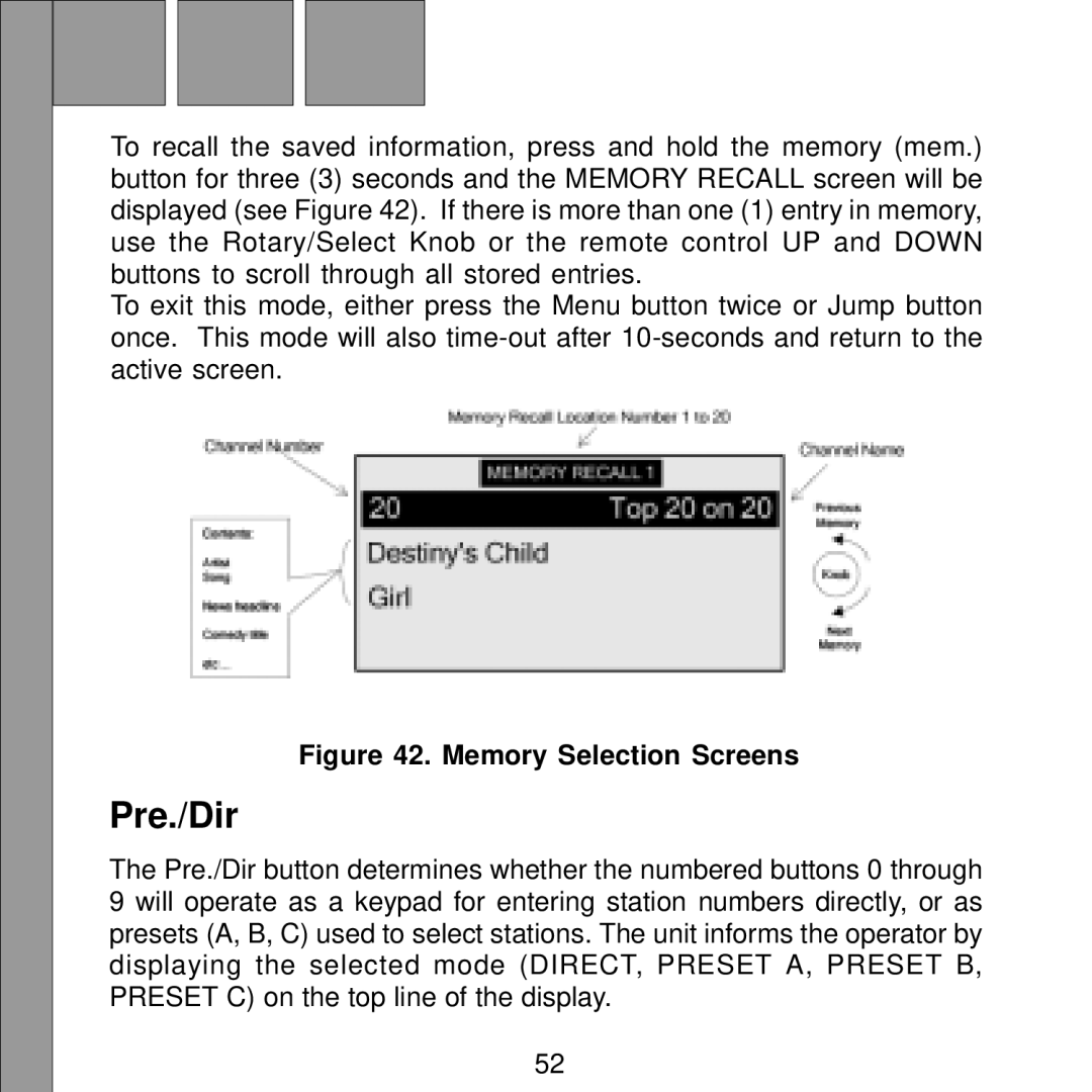 Audiovox Satellite Radio Receiver manual Pre./Dir 