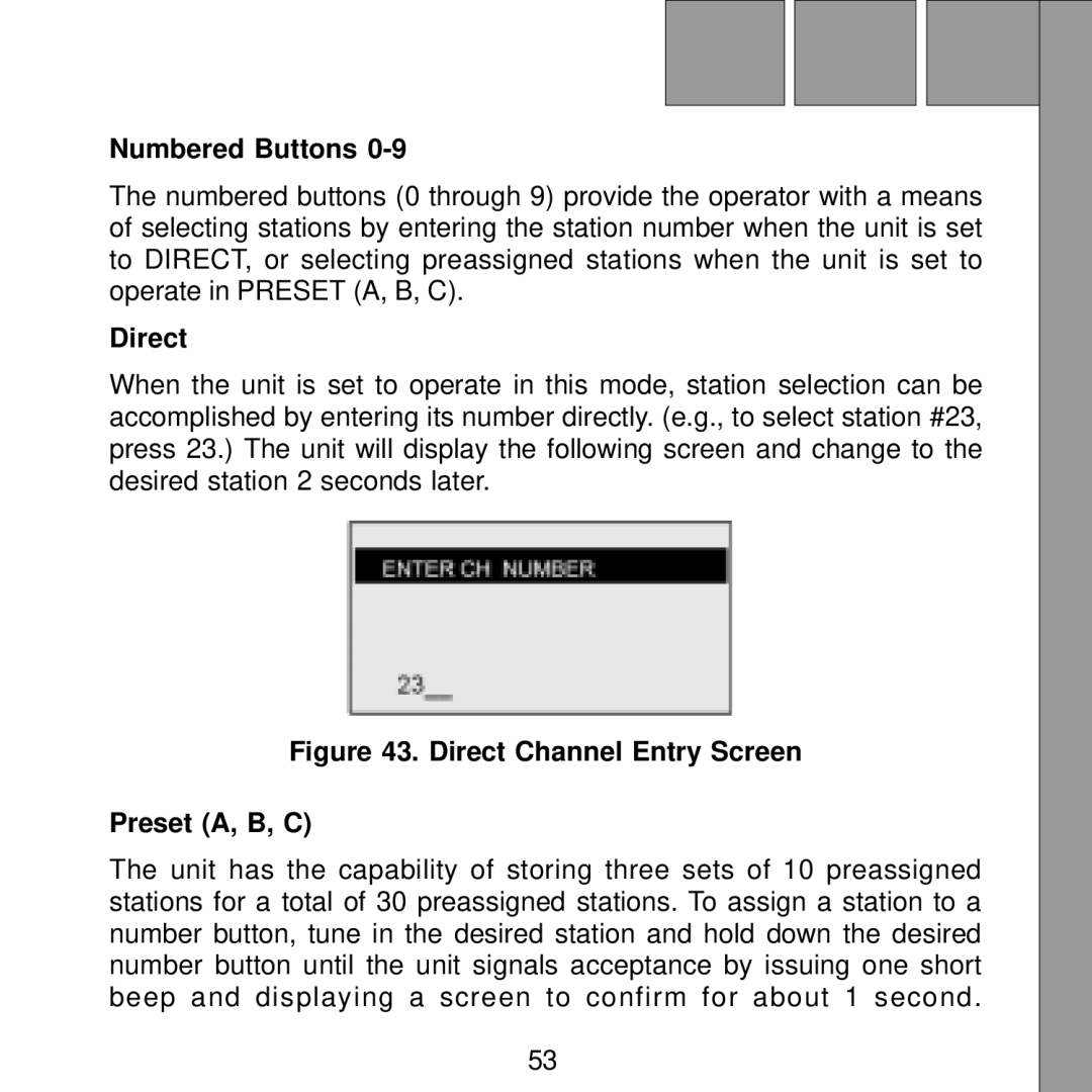 Audiovox Satellite Radio Receiver manual Numbered Buttons, Direct 