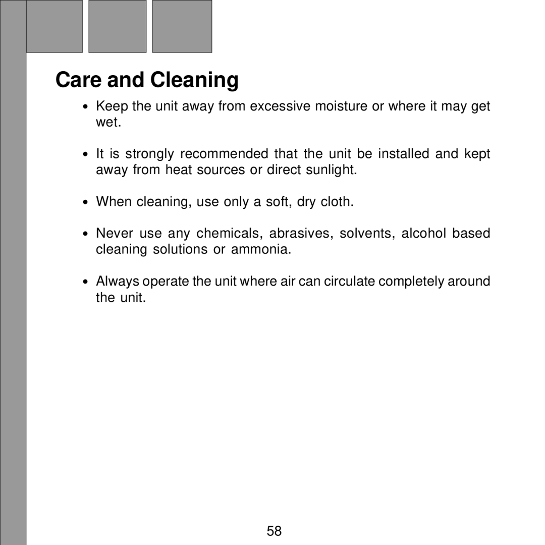 Audiovox Satellite Radio Receiver manual Care and Cleaning 