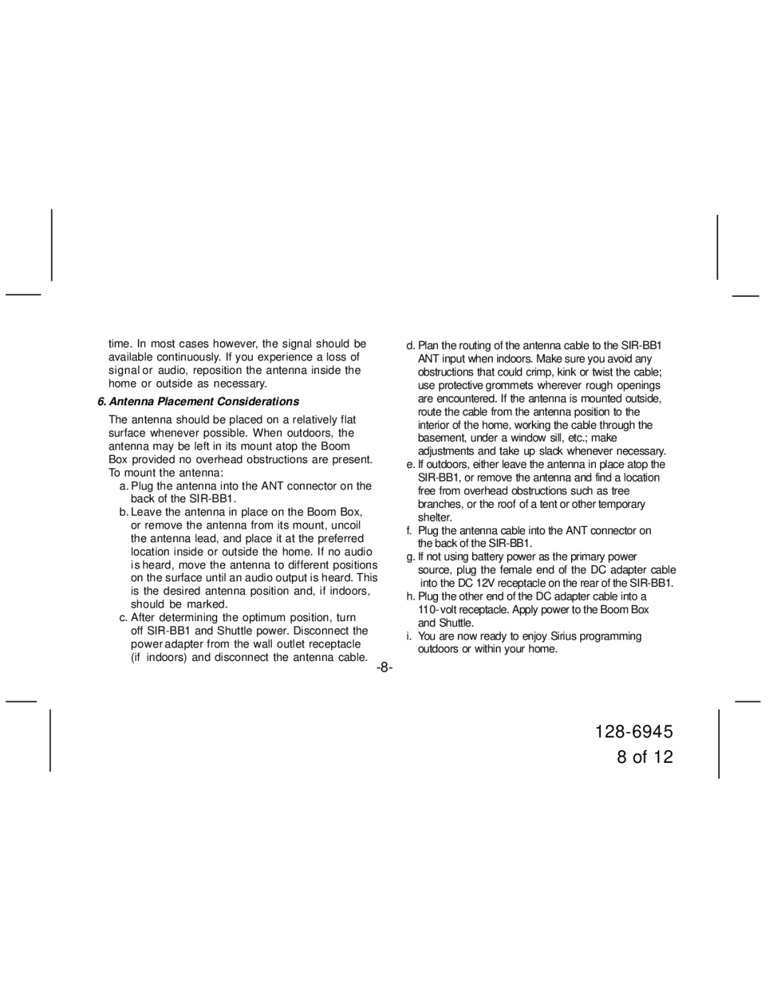 Audiovox SIR-BB1 manual Antenna Placement Considerations 