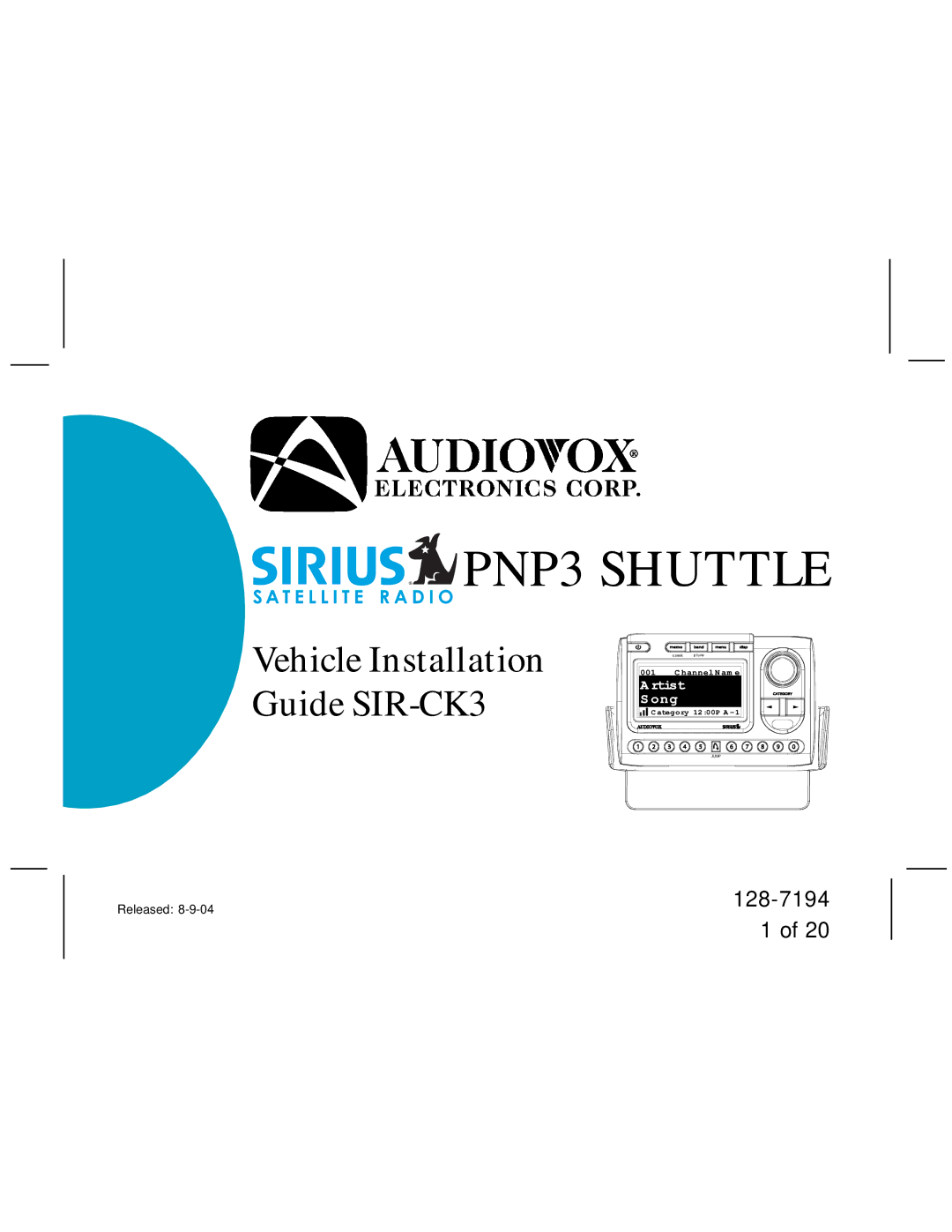 Audiovox SIR-CK3 manual PNP3 Shuttle 