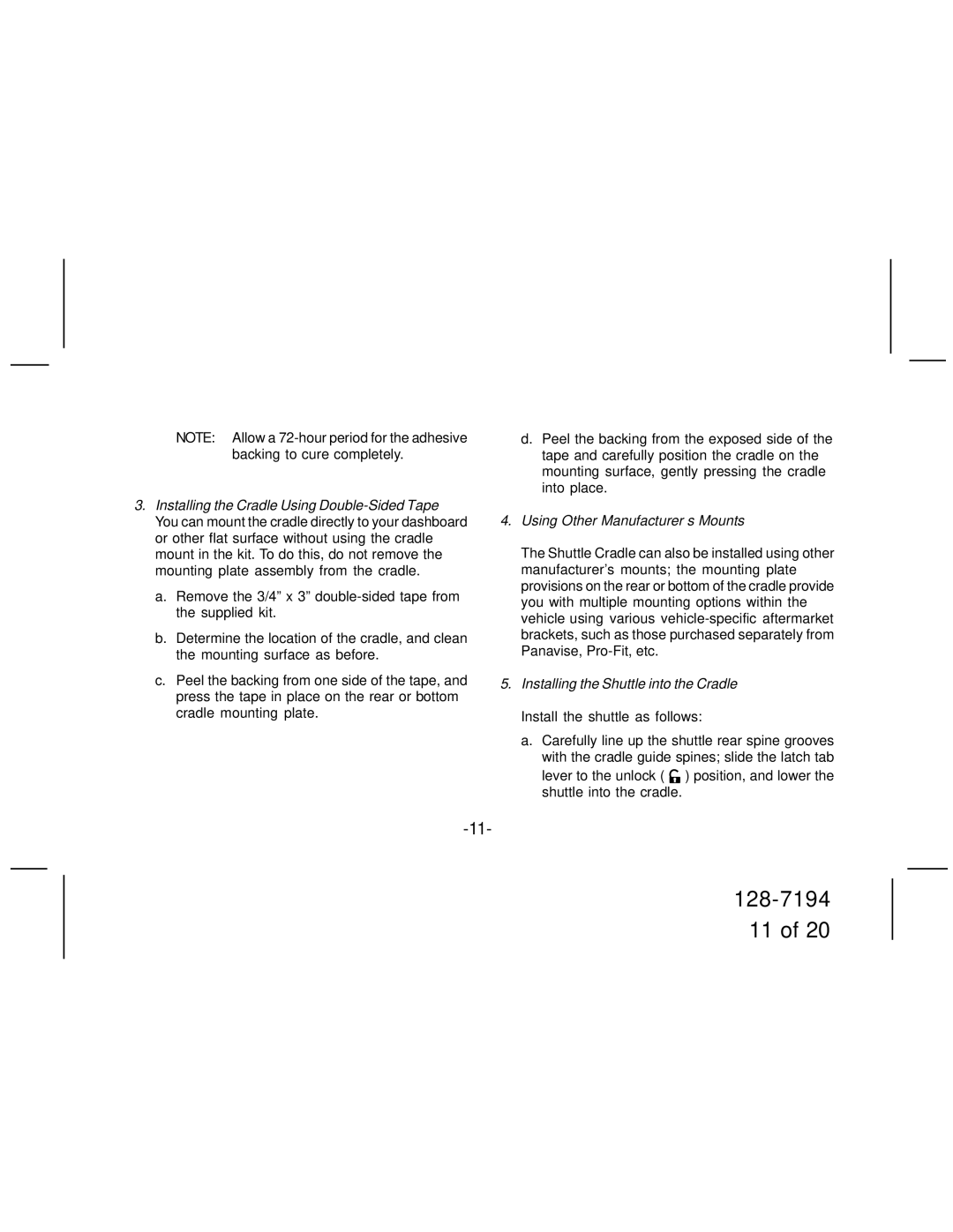 Audiovox SIR-CK3 manual Using Other Manufacturer’s Mounts 