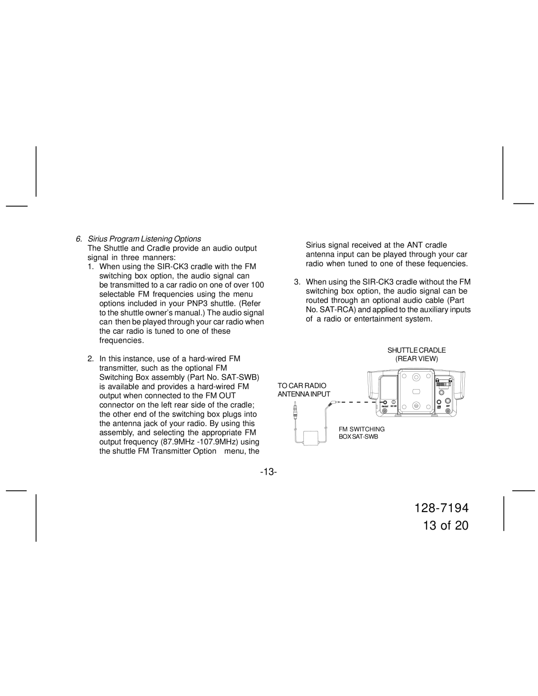 Audiovox SIR-CK3 manual Sirius Program Listening Options 