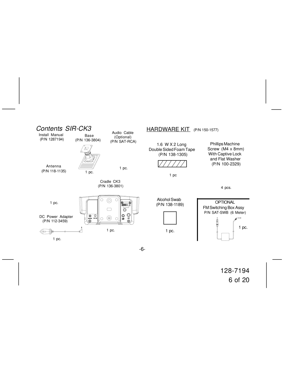 Audiovox manual Contents SIR-CK3 