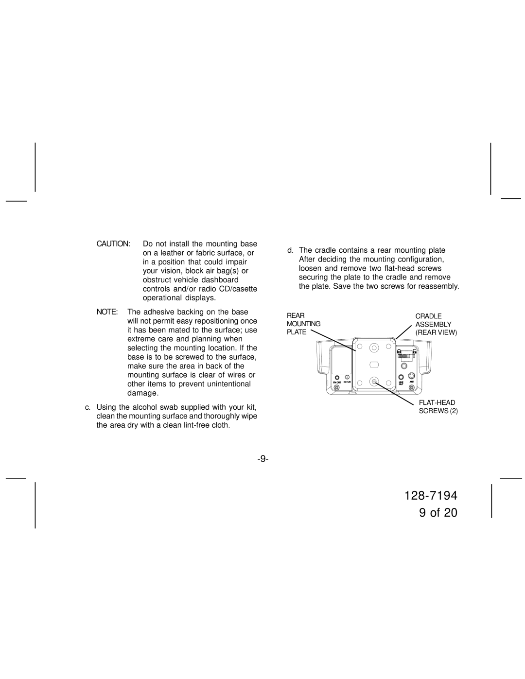 Audiovox SIR-CK3 manual 128-7194 