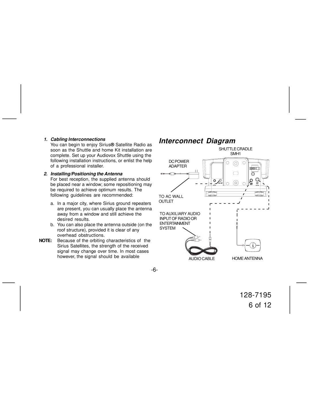 Audiovox SIR-HK3 manual Interconnect Diagram, Cabling Interconnections 