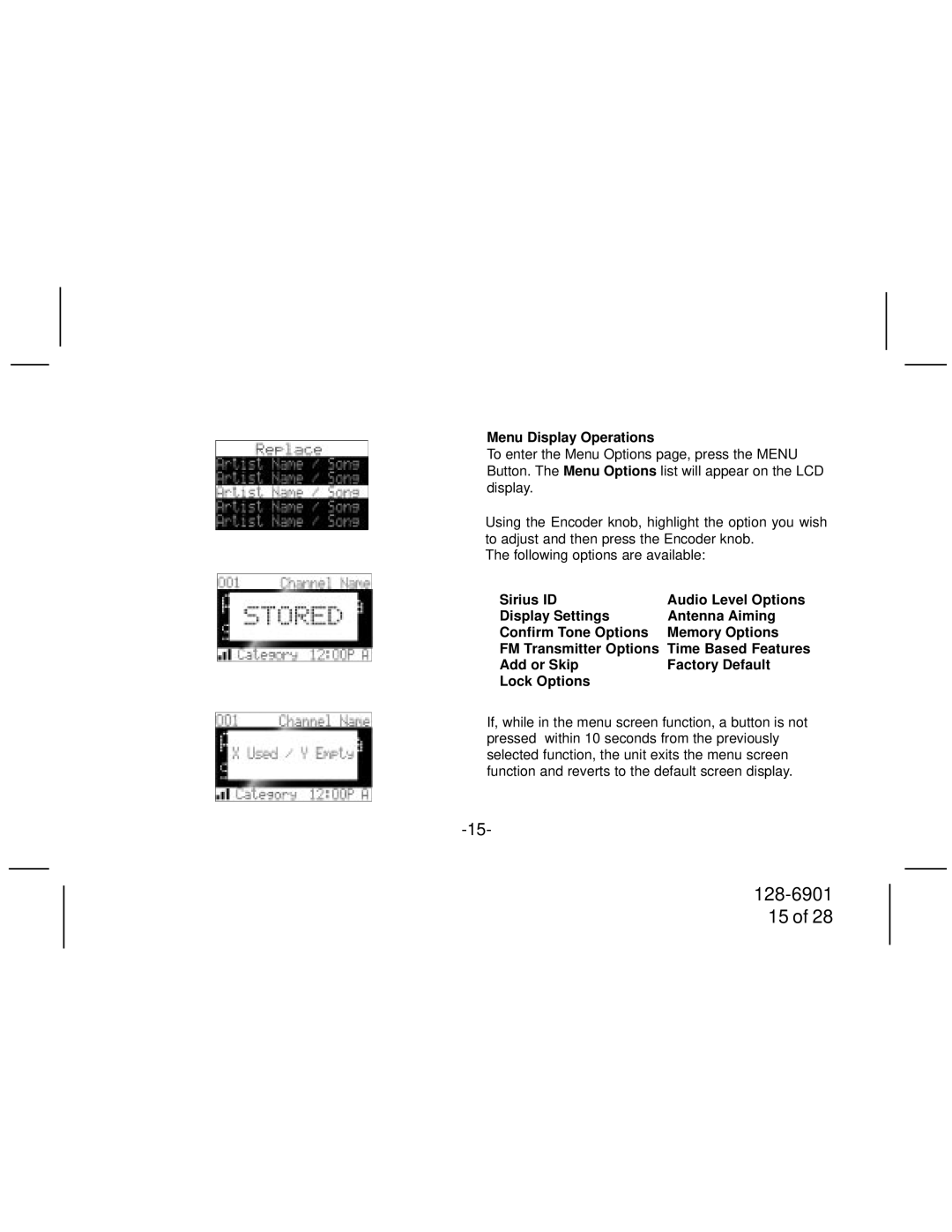 Audiovox SIR-PNP2 manual Menu Display Operations 