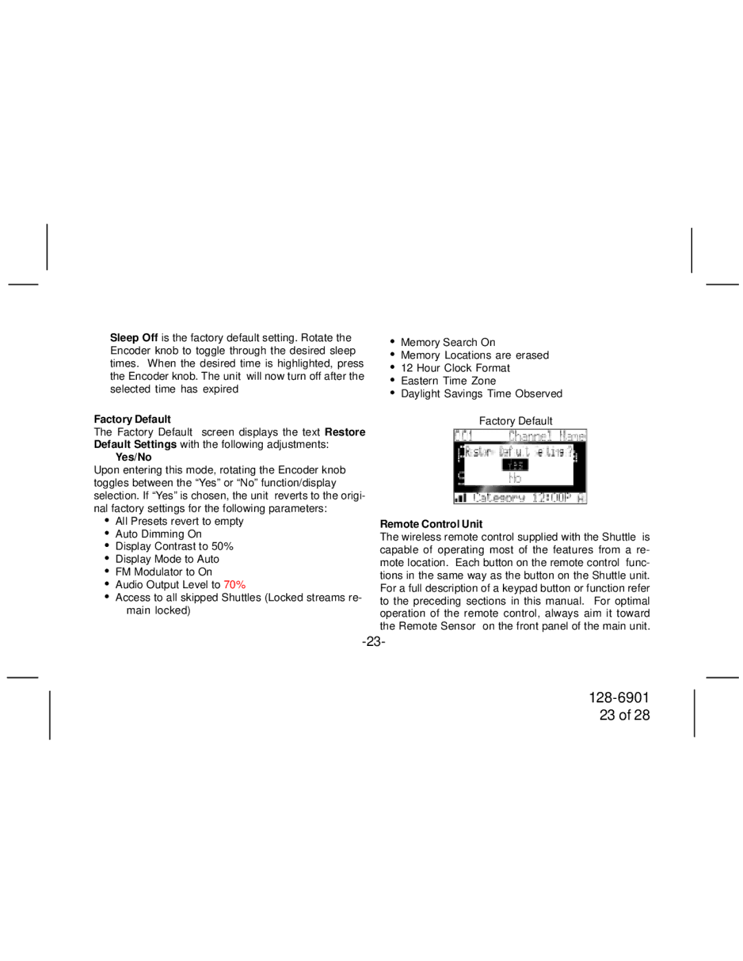 Audiovox SIR-PNP2 manual Yes/No, Remote Control Unit 