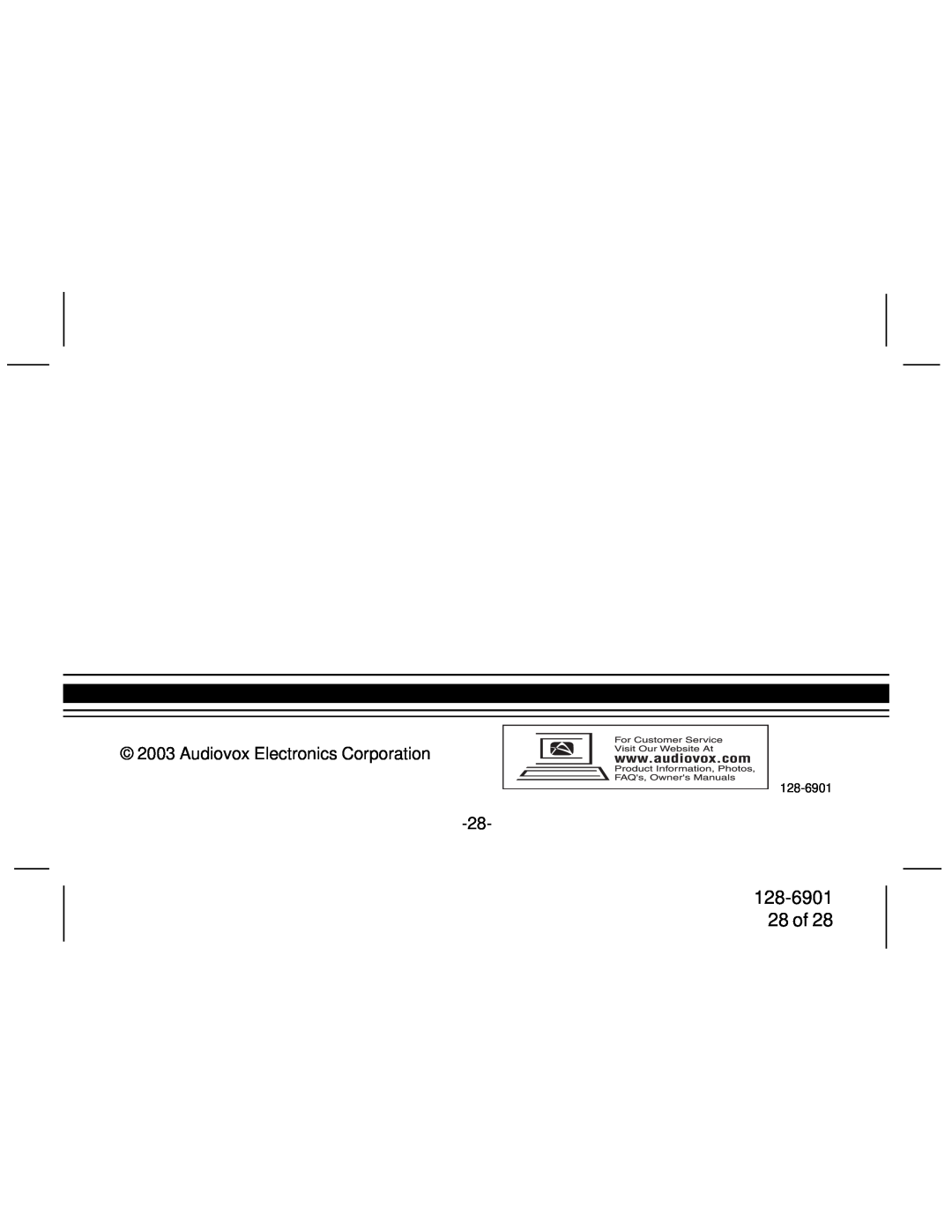 Audiovox SIR-PNP2 manual 128-6901 28 of, Audiovox Electronics Corporation 