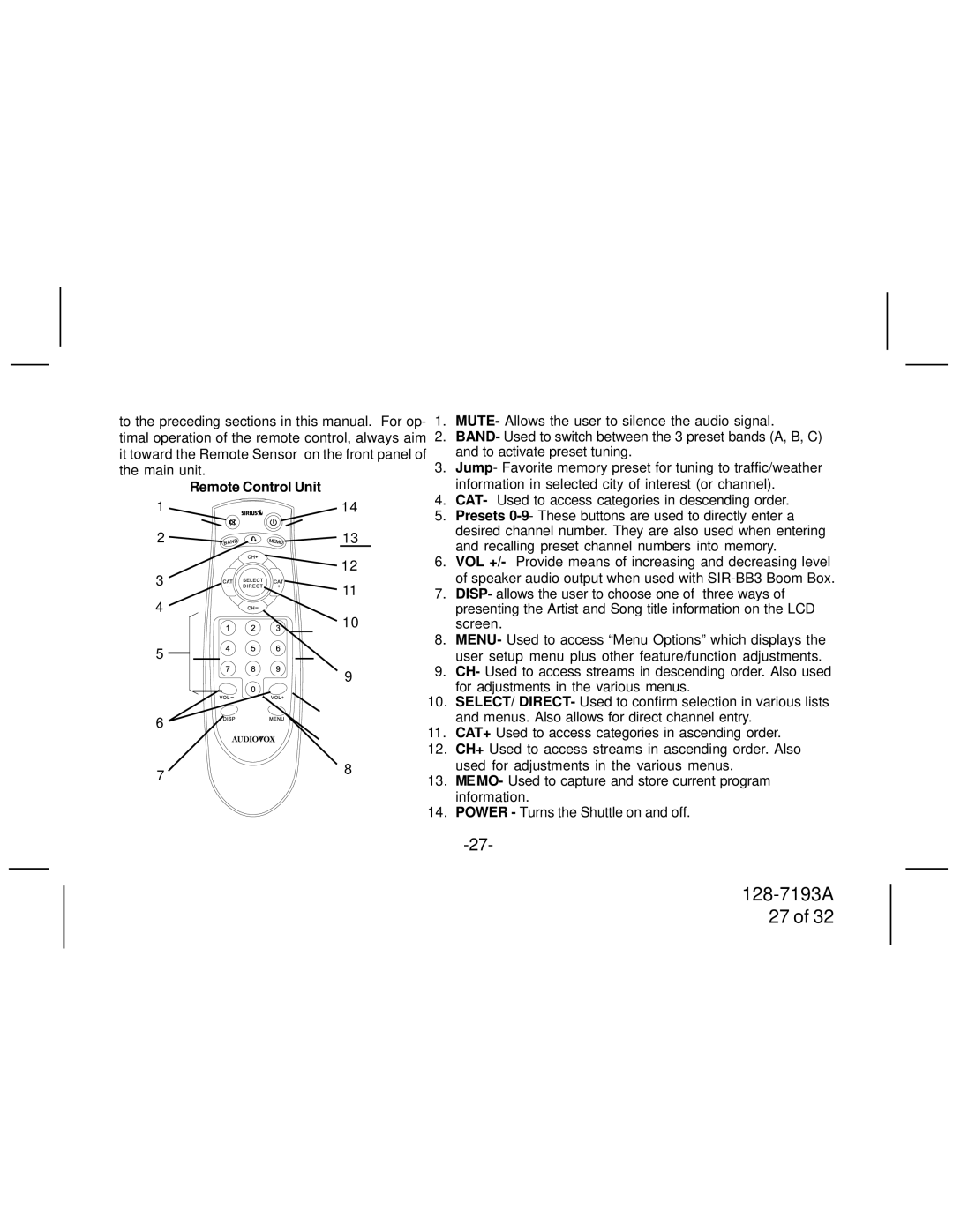 Audiovox SIRPNP3 manual 128-7193A 