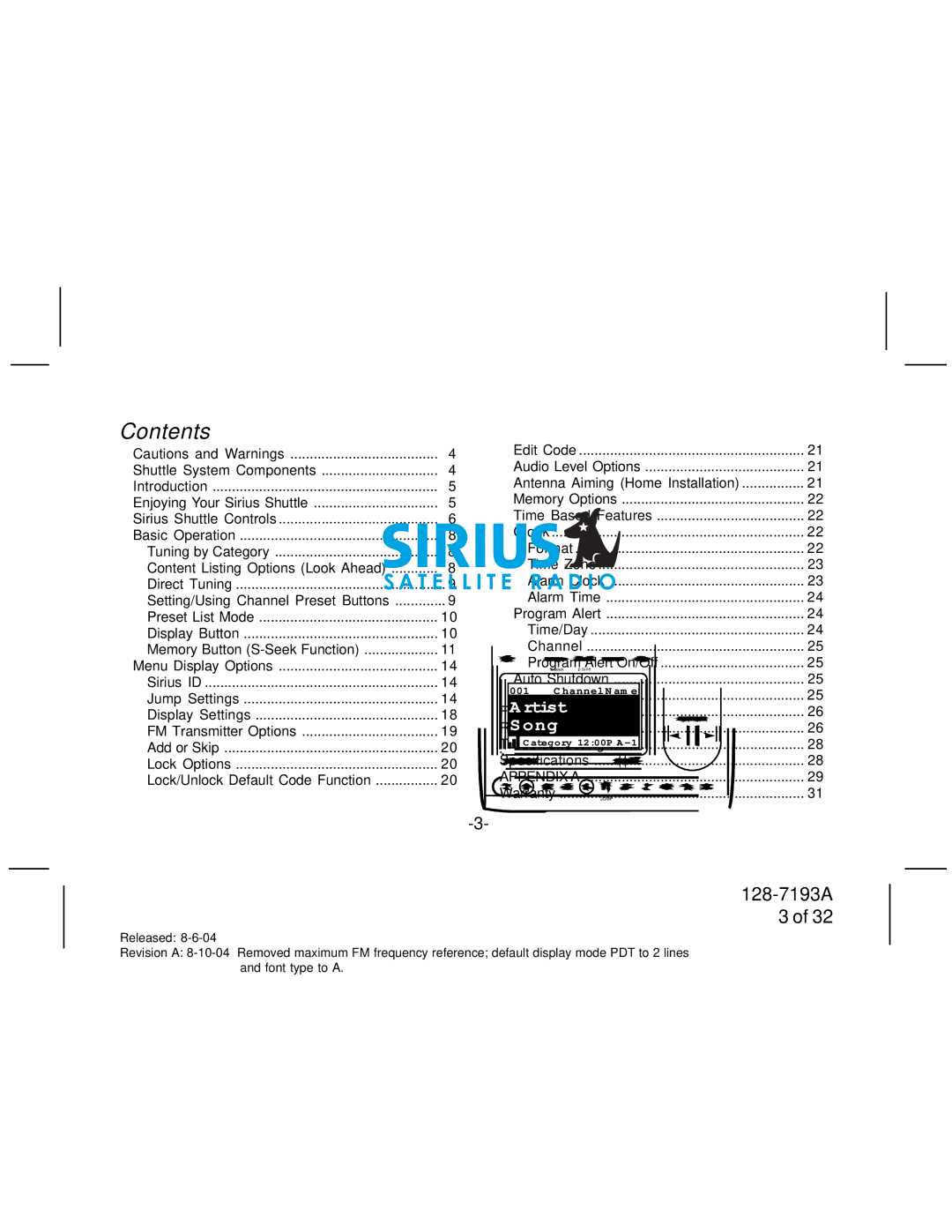 Audiovox SIRPNP3 manual Contents 