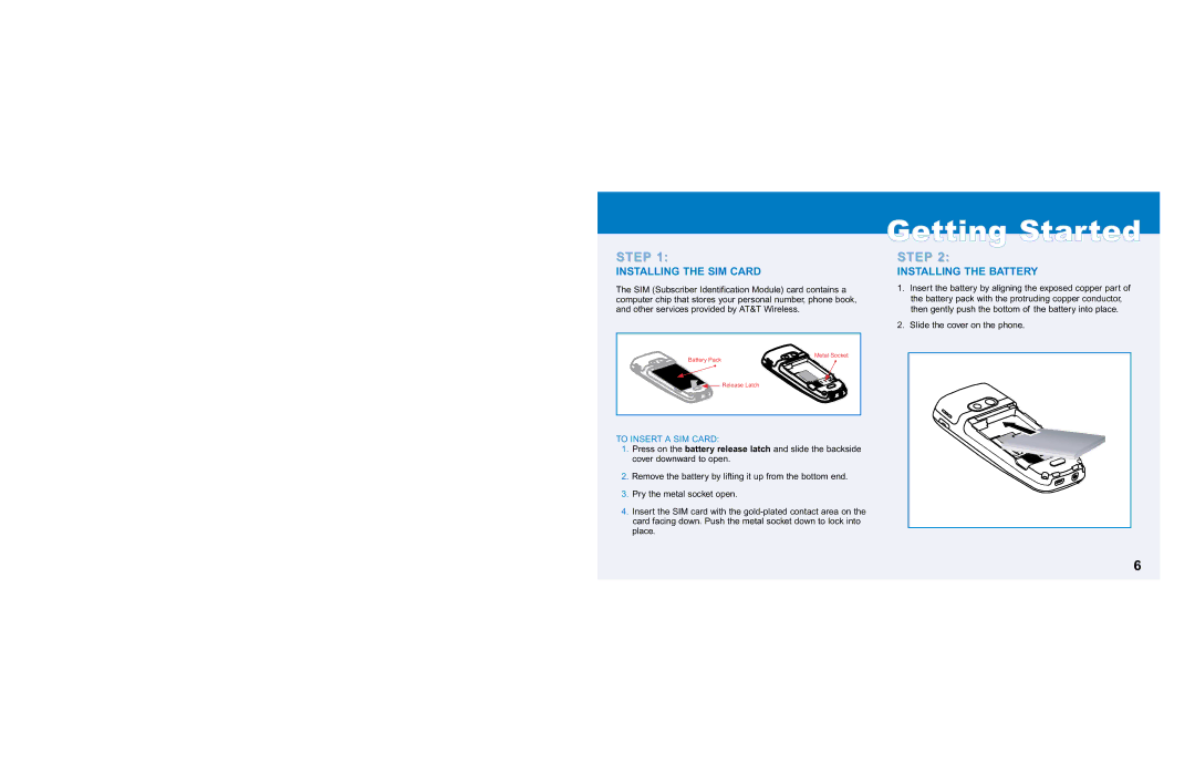 Audiovox SMT 5600 quick start Installing the SIM Card, Installing the Battery, To Insert a SIM Card 