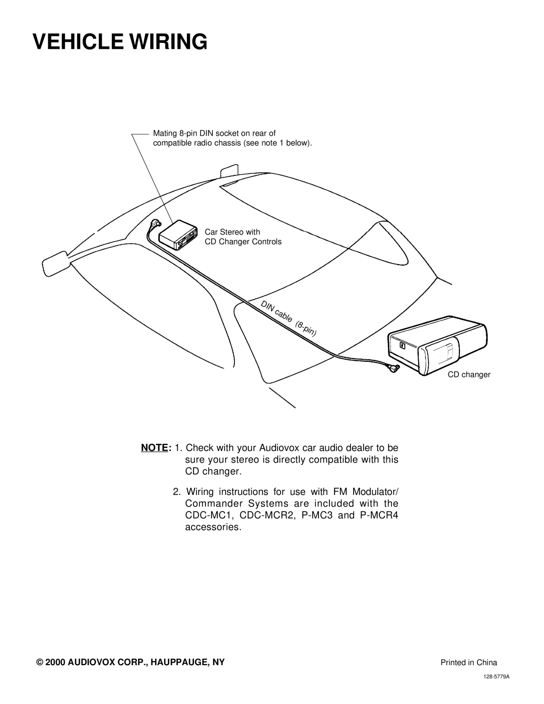 Audiovox SP-11CD installation manual Vehicle Wiring 