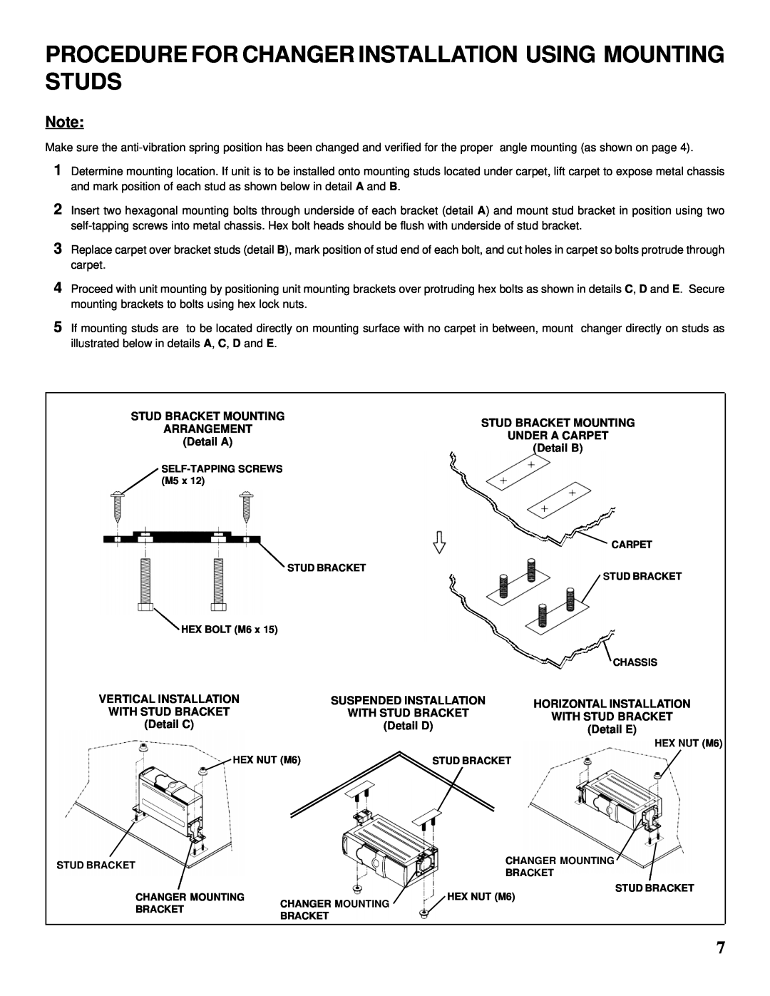 Audiovox SP-11CD installation manual Stud Bracket Mounting 