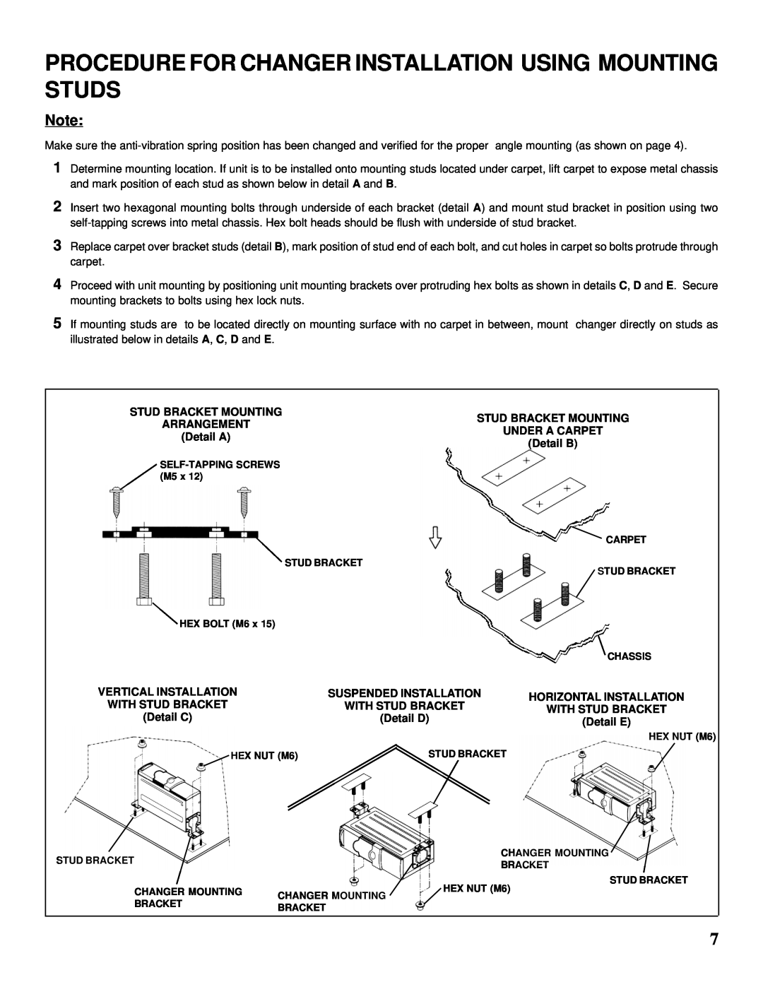 Audiovox SP-11CDS installation manual Stud Bracket Mounting 