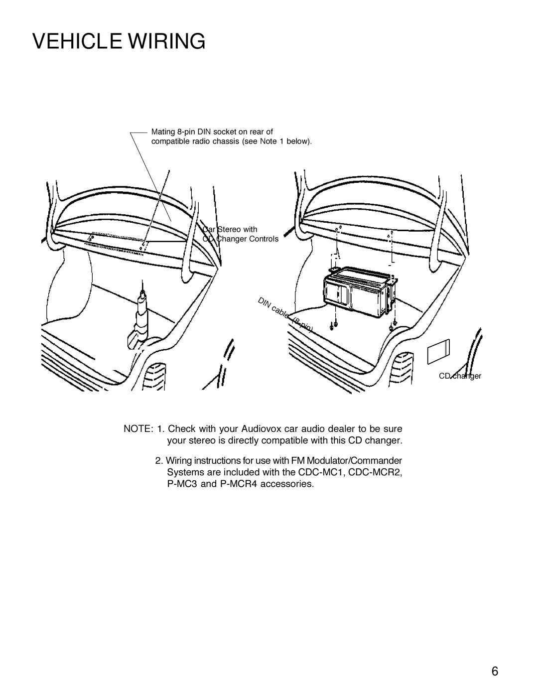 Audiovox SP-6CD installation manual Vehicle Wiring 