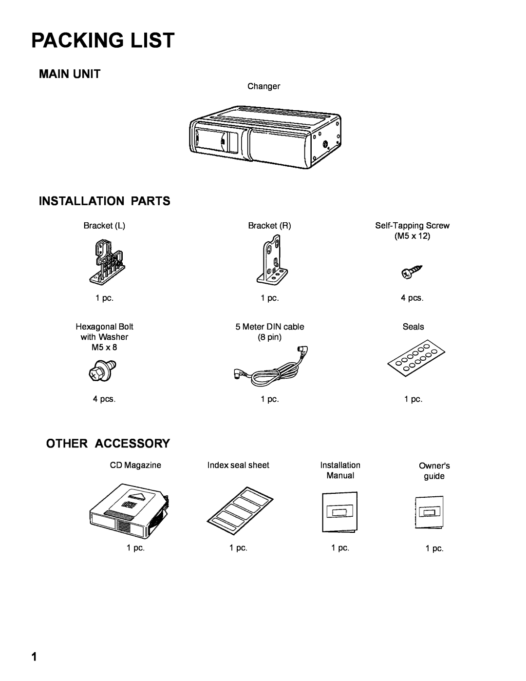 Audiovox SP-6CD installation manual Packing List, Main Unit, Installation Parts, Other Accessory 