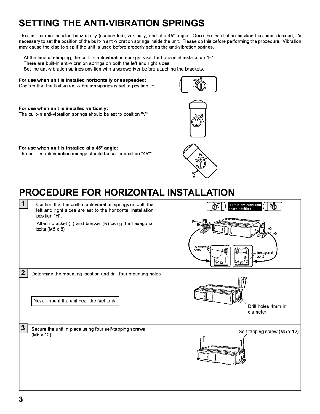 Audiovox SP-6CD installation manual Setting The Anti-Vibrationsprings, Procedure For Horizontal Installation 