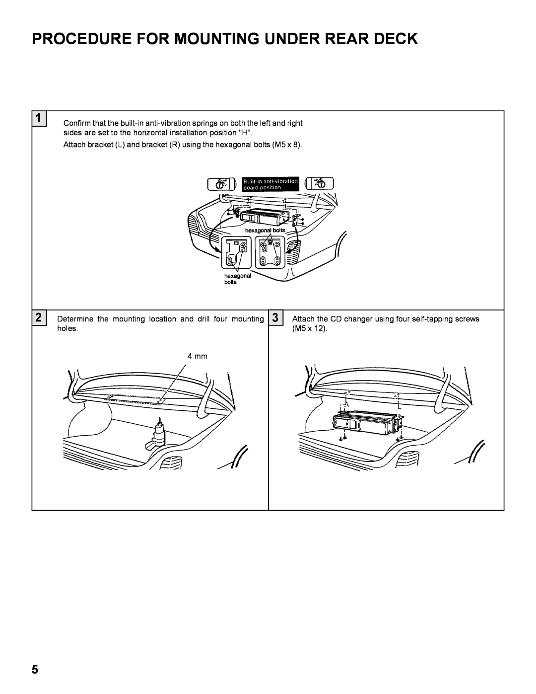 Audiovox SP-6CD installation manual Procedure For Mounting Under Rear Deck 