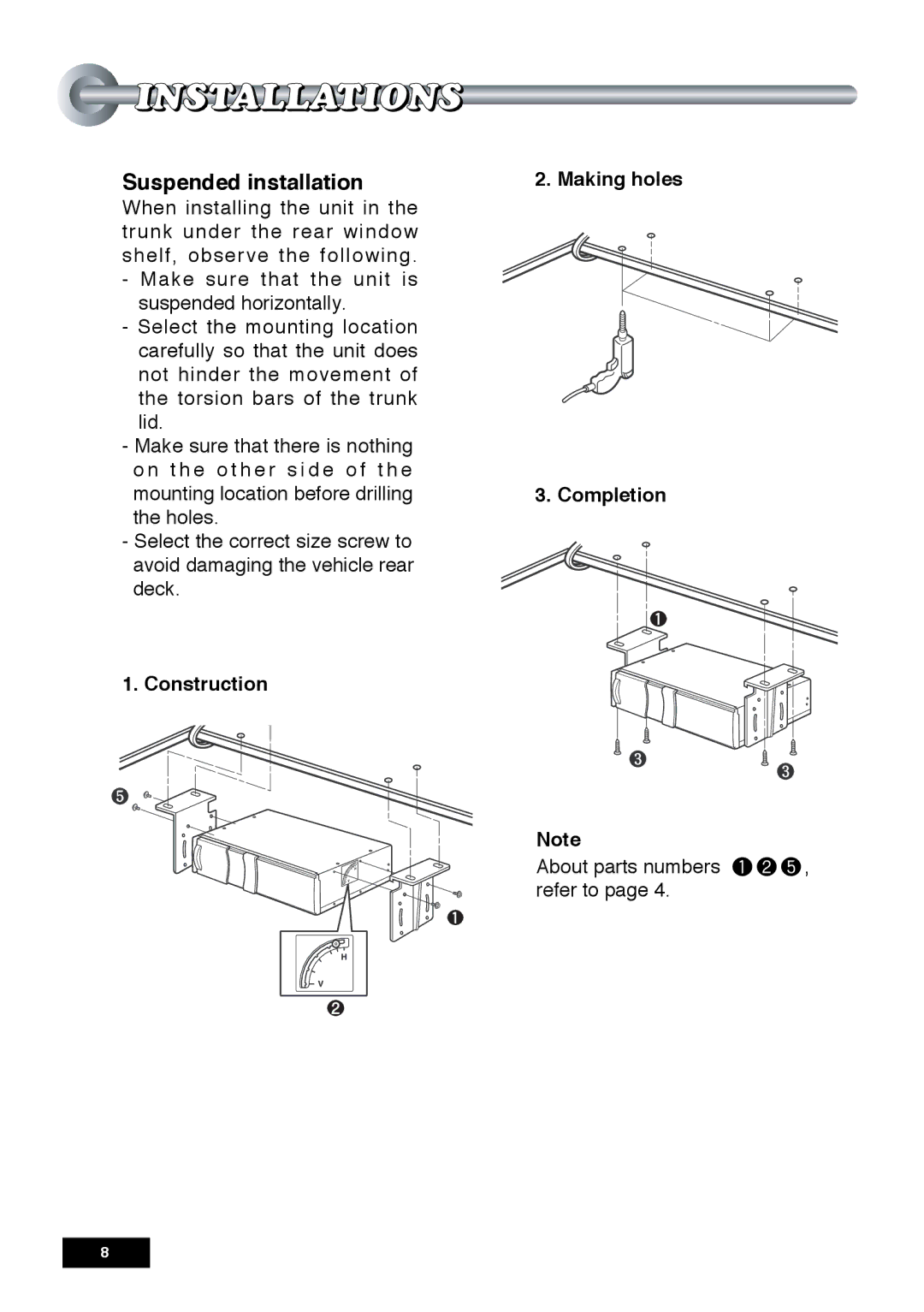 Audiovox SP6CDP manual Suspended installation 