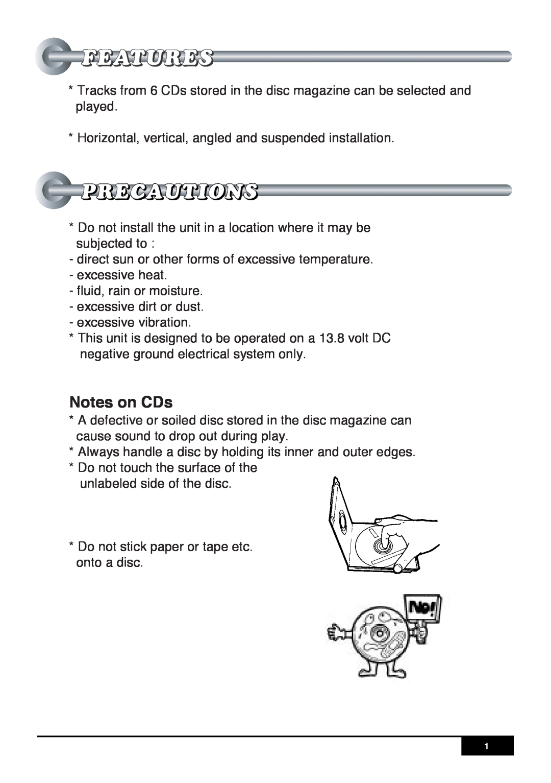 Audiovox SP6CDP manual Notes on CDs 