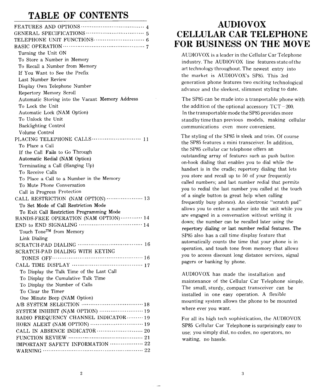 Audiovox SP85 manual 