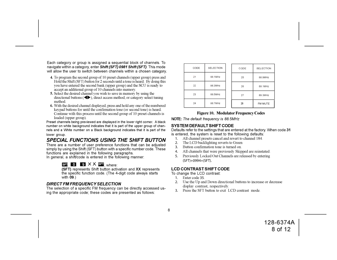 Audiovox SRSIR-001 manual Special Functions Using the Shift Button, Direct FM Frequency Selection, SFT+0994+SFT 